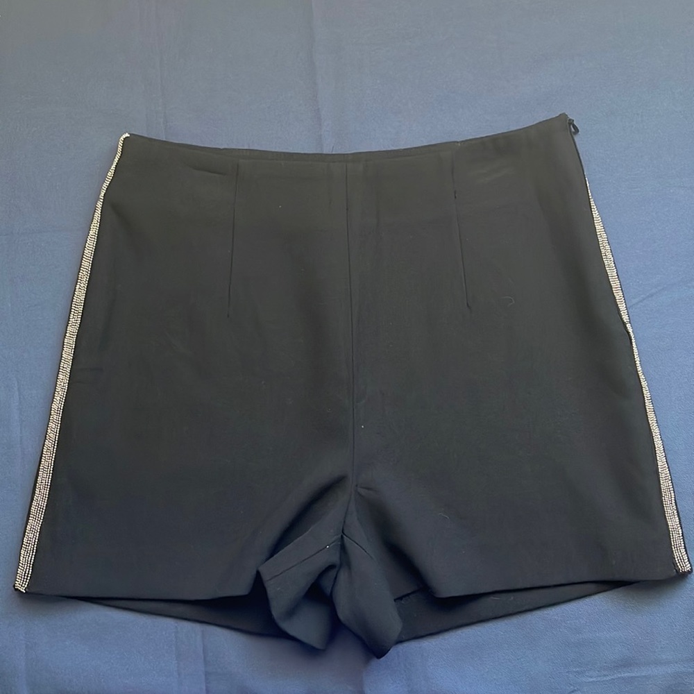 Zara Basic High rise Shorts w/ Silver Beaded Trim- Size Small
